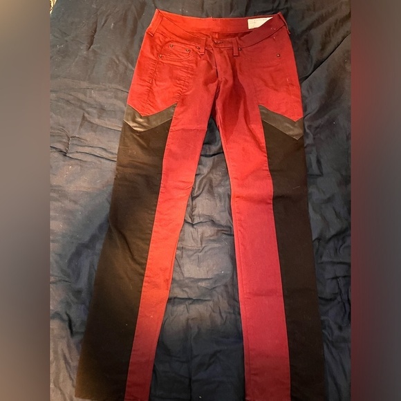 RARE rag & bone x Intermix Limited Edition DARK RED Jeans w/ Faux Leather Panel - Picture 1 of 10